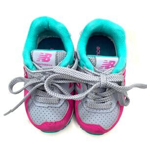 New Balance 574 Baby Training Walking Shoes Size 2 Lace up Gray Pink Teal